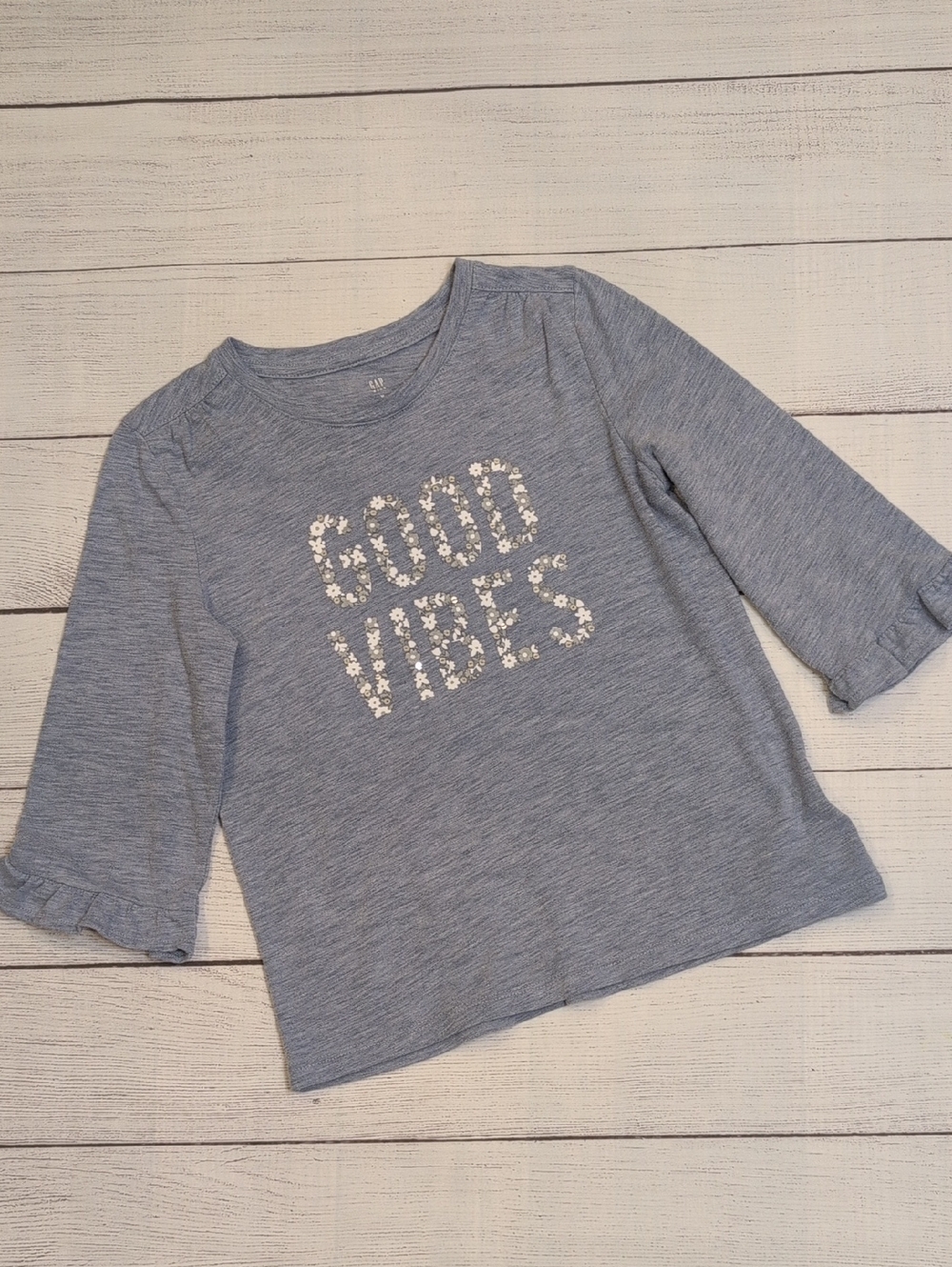 GAP Blue 'Good Vibes' Floral Print Long Sleeve Top